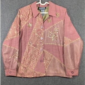 Indigo Moon Jacket Womens Pink Floral Patchwork‎ Sequin Artsy Boho Size M